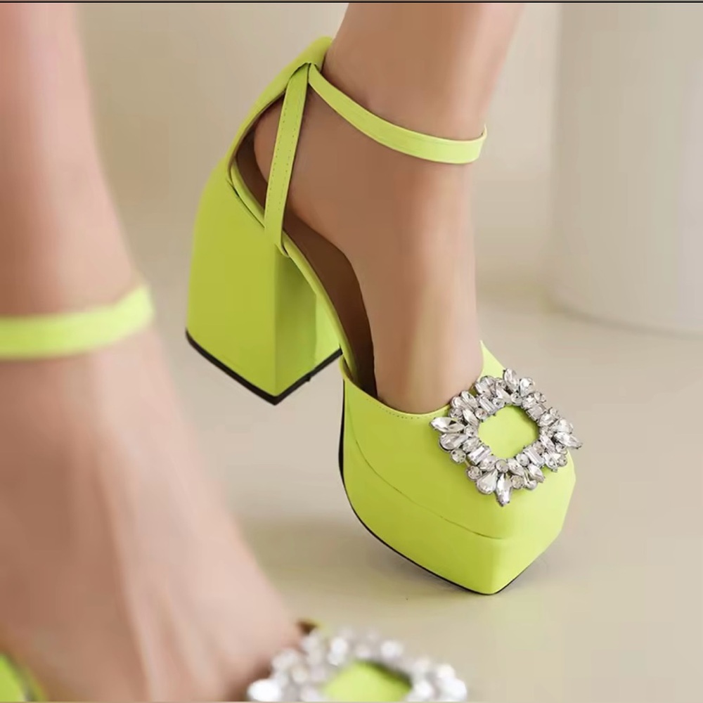 Elegant Neon yellow satin Platform Heels